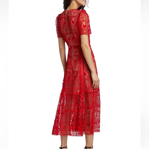 Self-Portrait Guipure lace short-sleeve midi dress RED 2 - Picture 2 of 6